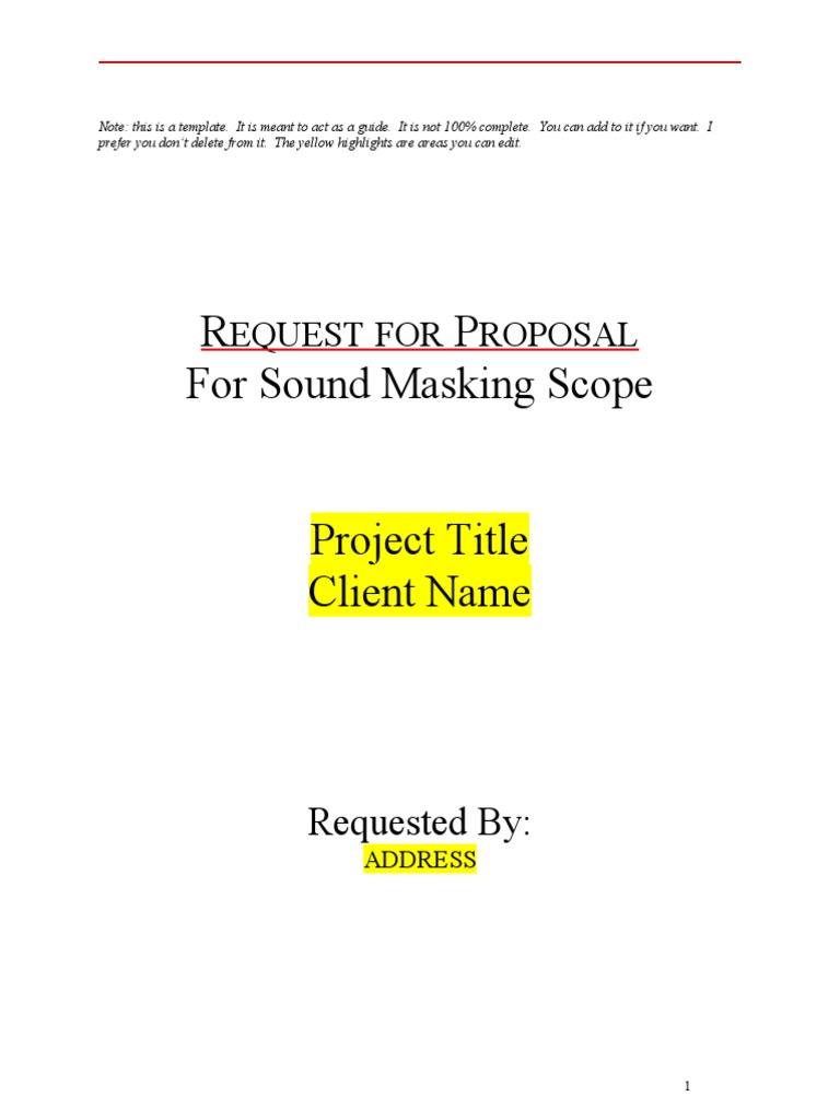 Sound Masking RFP Template PDF Request For Proposal Business