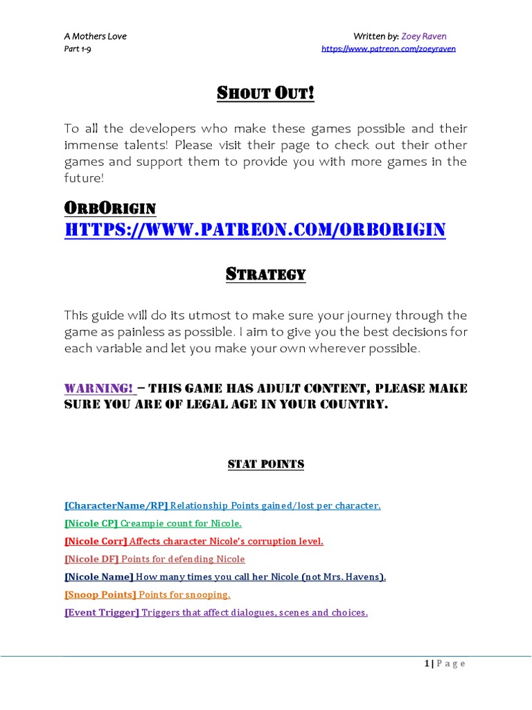 A Mothers Love Part 1 10 Walkthrough PDF