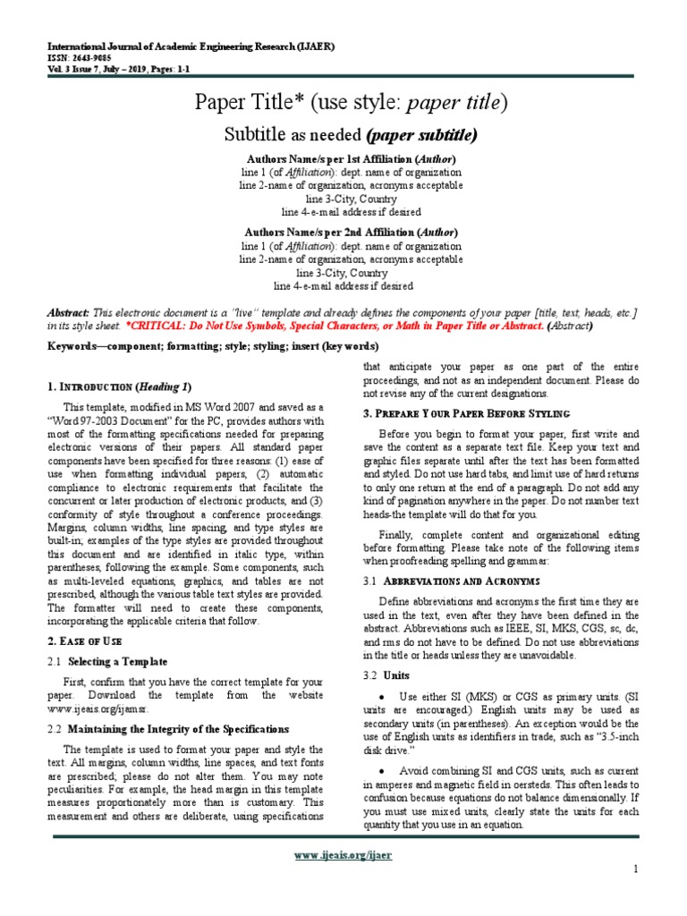 Engineering Paper Formatting Guide | PDF | Microsoft Word | Comma