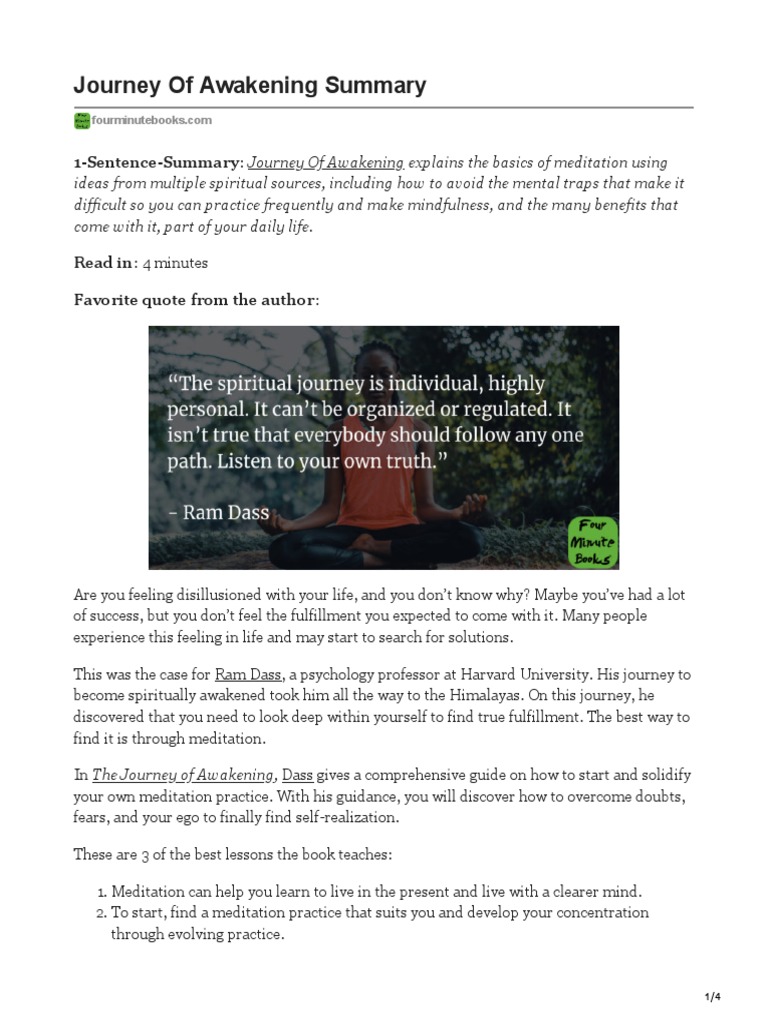 Journey of Awakening Summary PDF Meditation Thought