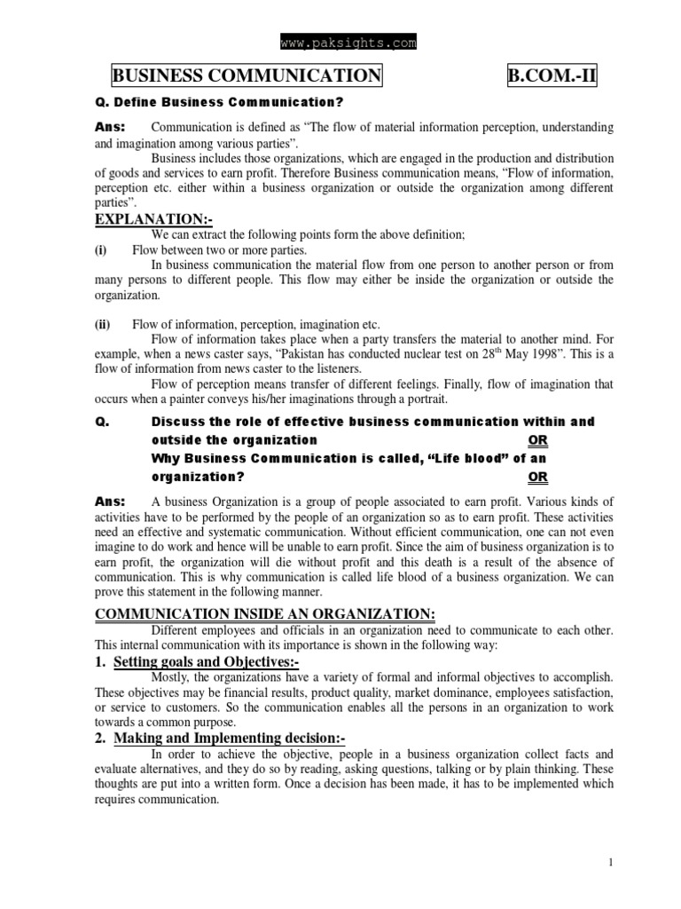 Business Communication Notes B.com Part 2 Punjab University | PDF ...