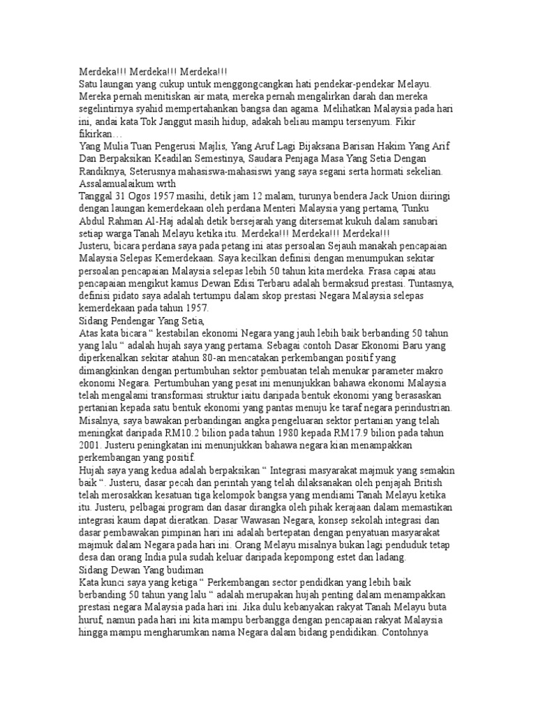 Teks Pidato Prestasi Ekonomi Malaysia