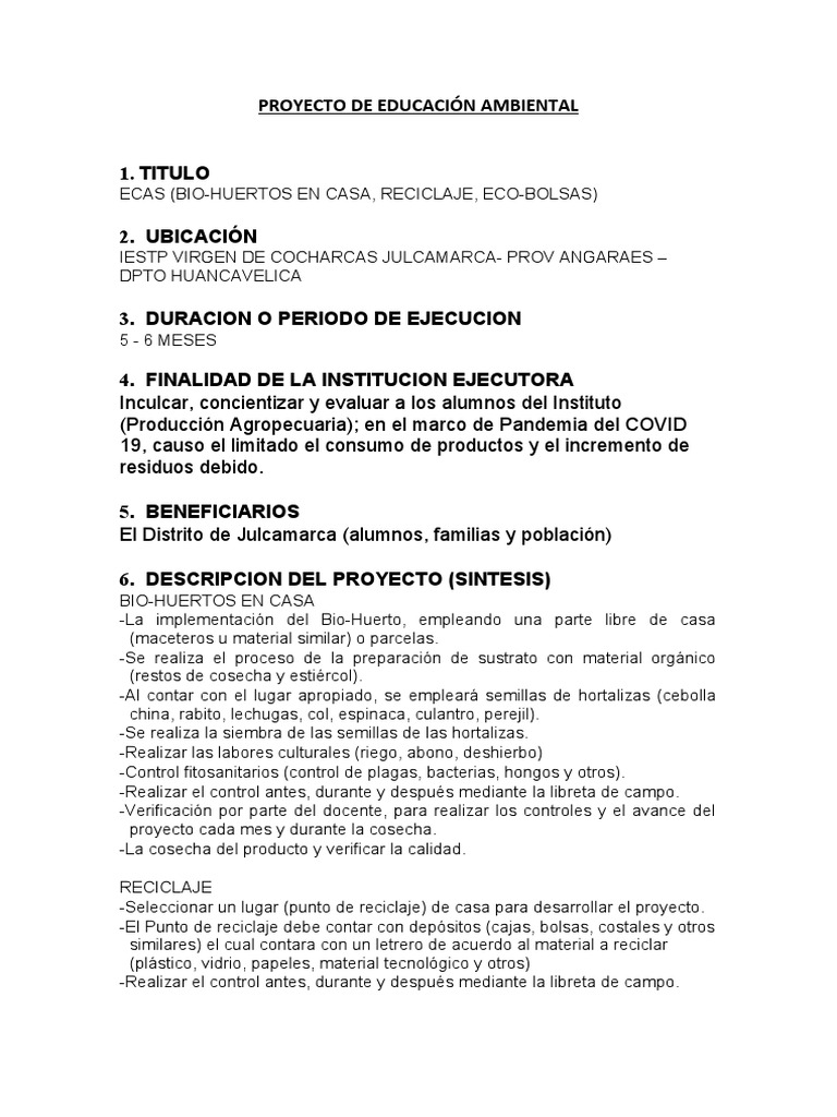 Proyecto de Educación Ambiental | PDF | Reciclaje | Residuos