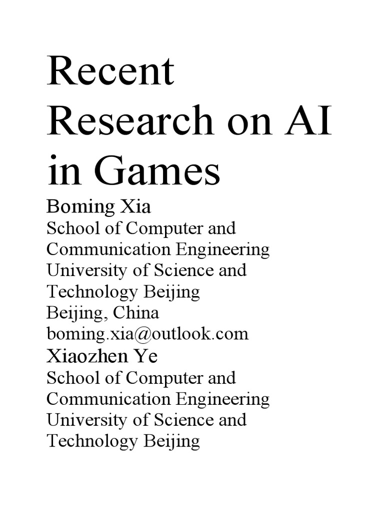 Recent Research On AI in Games | PDF | Artificial Intelligence ...
