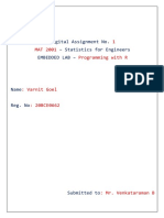 1 MAT 2001 Programming With R: Digital Assignment No. - Statistics For Engineers Embedded Lab