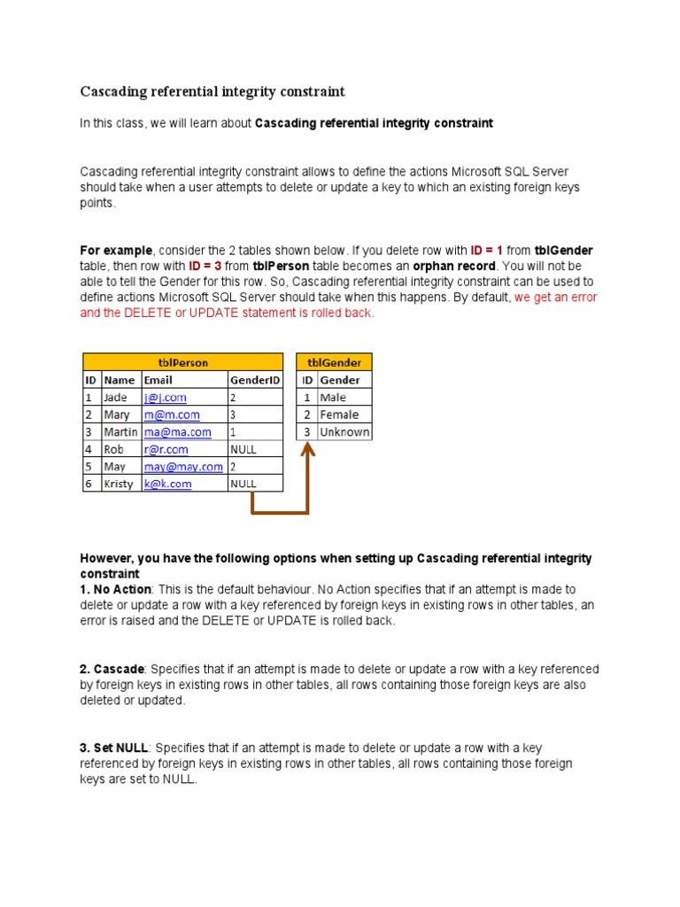 0.3 Cascading Referential Integrity Constraint | PDF
