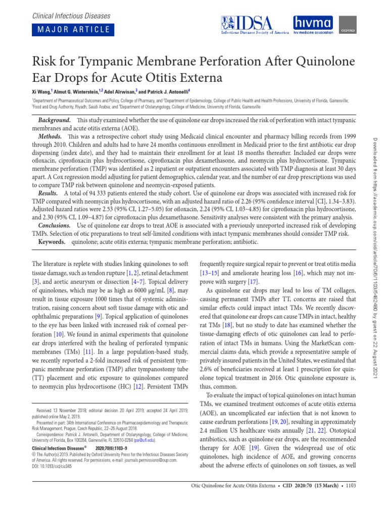 Risk For Tympanic Membrane Perforation After Quinolone Ear Drops For