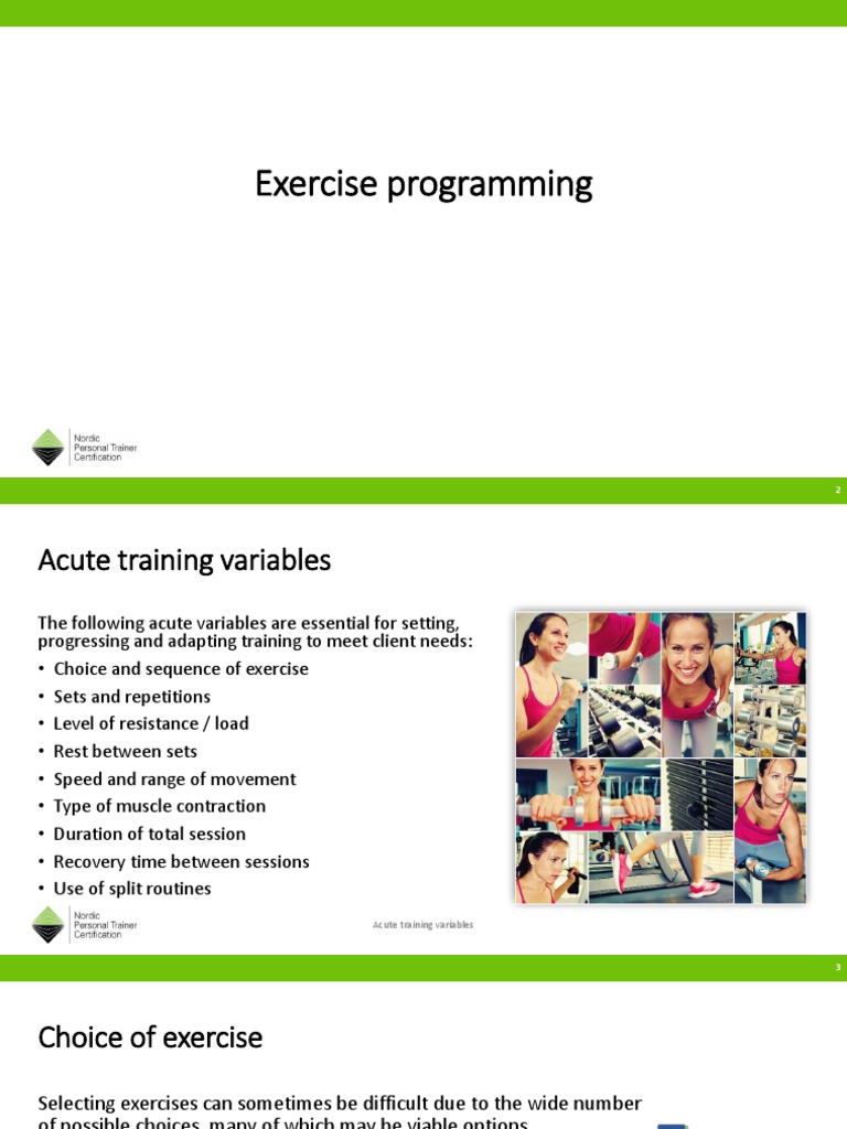 Essentials of Exercise Programming: Acute Training Variables and Their ...