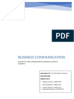 Business Communication: Assignment-Letter Writing (Positively Replying To Customer's Complaint)