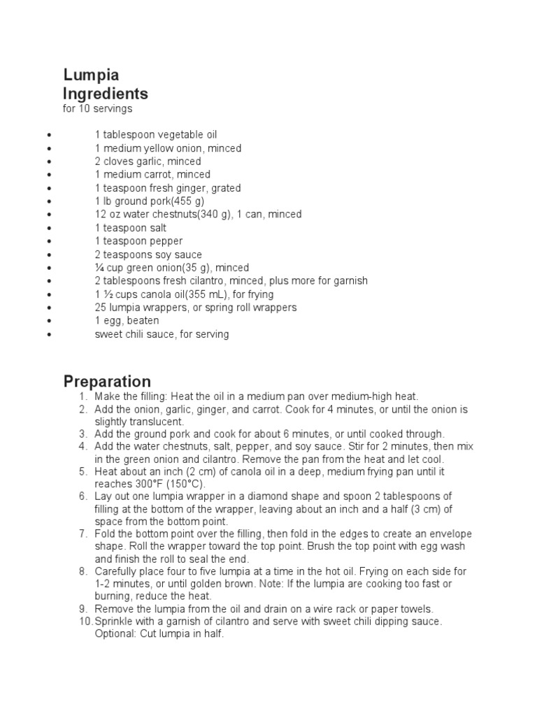 Lumpia Ingredients | PDF
