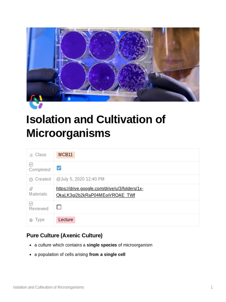 Isolation and Cultivation Techniques | PDF | Growth Medium | Microorganism
