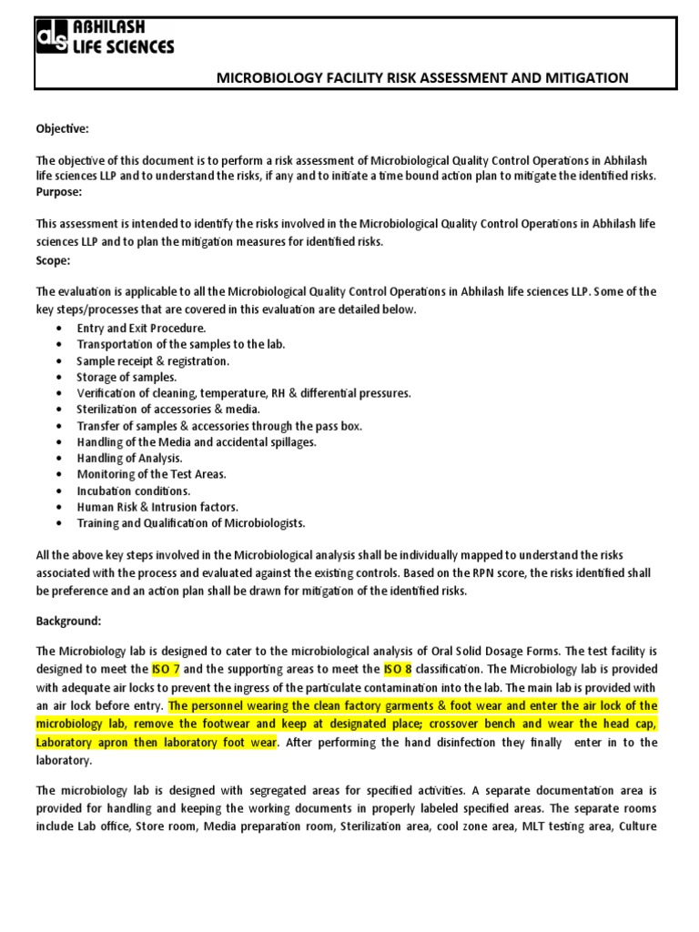 Microbiology Risk Assessment Plan | PDF | Risk | Risk Assessment