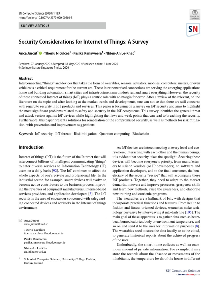 Security Considerations For Internet of Things: A Survey | PDF ...