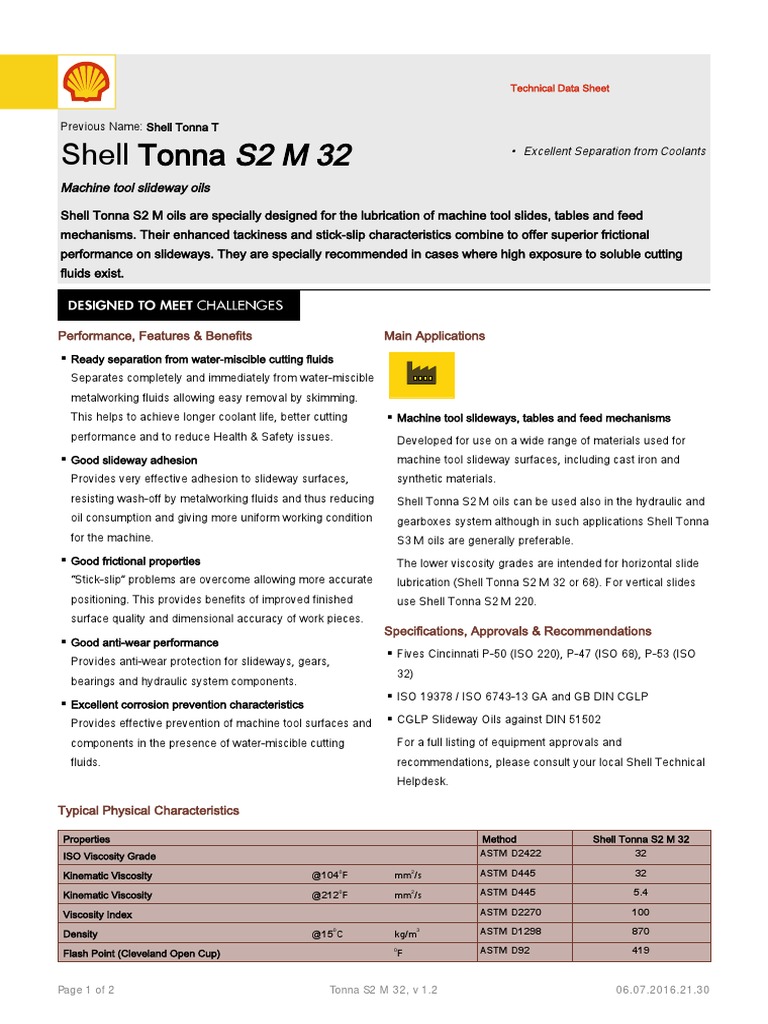 Shell Tonna S2 M 32 Technical Data | PDF | Viscosity | Industrial Processes