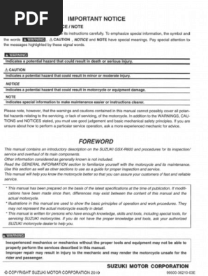 Suzuki GSX-R 600 L1 Service Manual | PDF