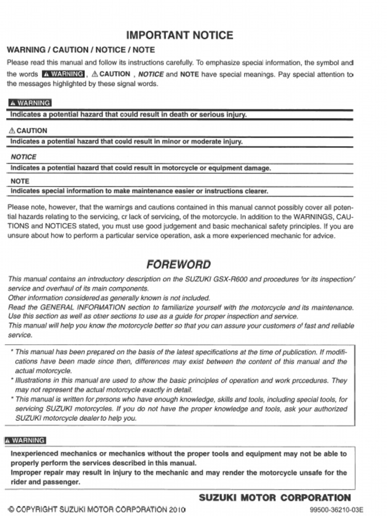 Suzuki GSX-R 600 L1 Service Manual | PDF