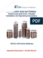 Stationary Bae Batteries:: Vented Lead Acid (VLA) / Flooded Installation and Operating Instructions