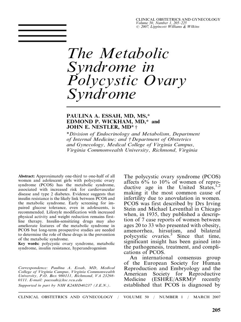 The Metabolic Syndrome in Polycystic Ovary Syndrome | Download Free PDF ...