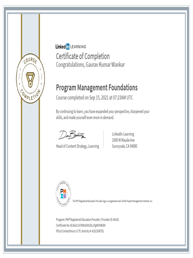 PMI® - Program Management Foundations - Gaurav Kumar Wankar | PDF