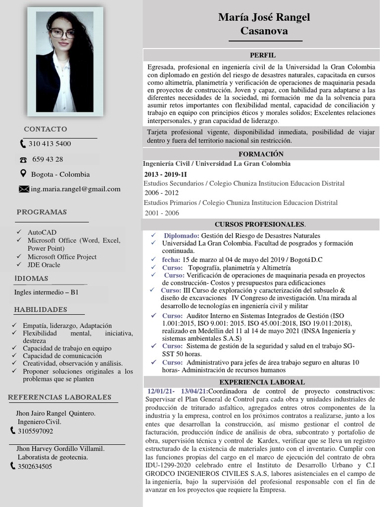 Perfil Profesional de María José Rangel | PDF | Ingeniería | Ingeniero ...