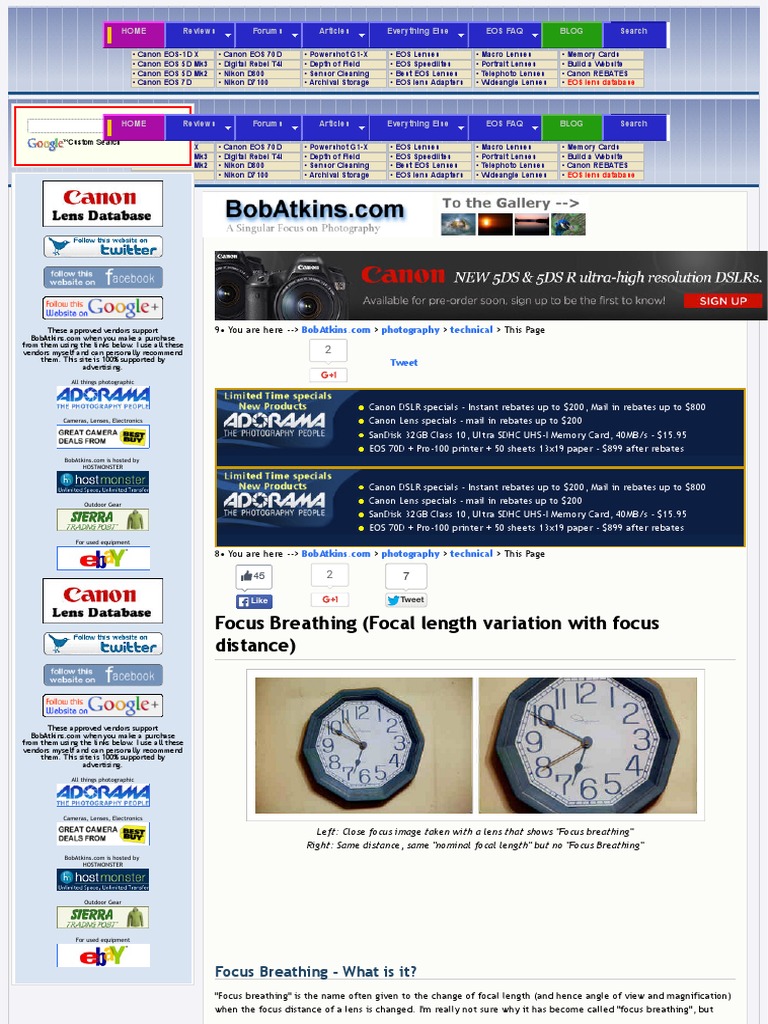 Focus Breathing (Focal Length Variation With Focus Distance) Bob