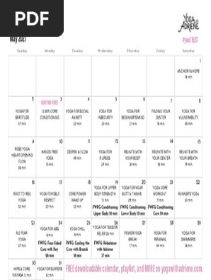 RCrHtSmrTPWHanQ70Ni4 May 2021 Yoga Calendar - YWA Version | PDF | Physical  Exercise | Recreation