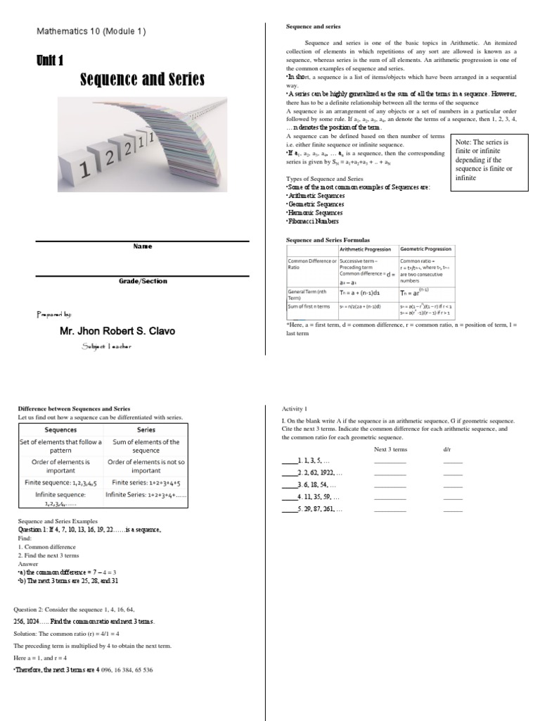 Q1 Mathematics 10 Module 1 | PDF | Sequence | Mathematical Analysis