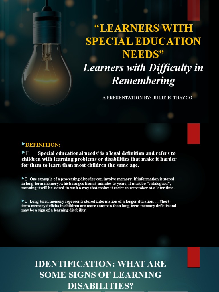 Learners With Special Education Needs PDF Memory Learning Disability