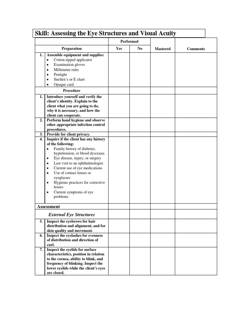 Skill: Assessing The Eye Structures and Visual Acuity: Assessment | PDF ...