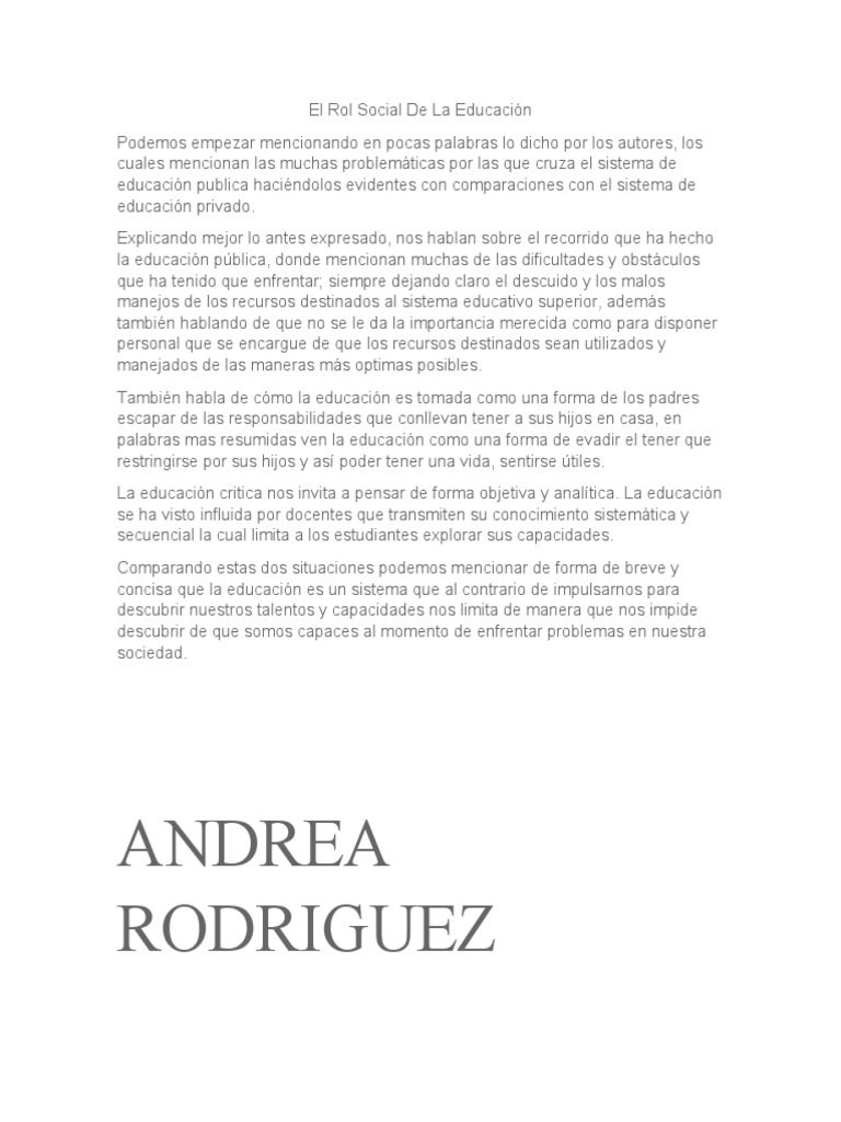 El Rol Social de La Educación | PDF