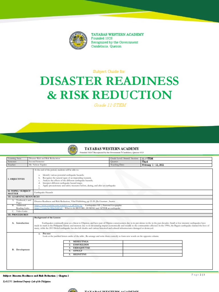 Disaster Readiness & Risk Reduction: Grade 11-STEM | PDF | Hazards ...