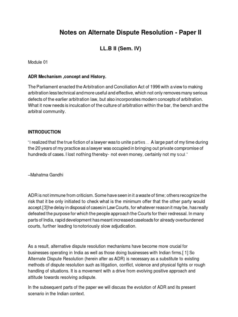 Overview of ADR in India: History & Law | PDF | Alternative Dispute ...