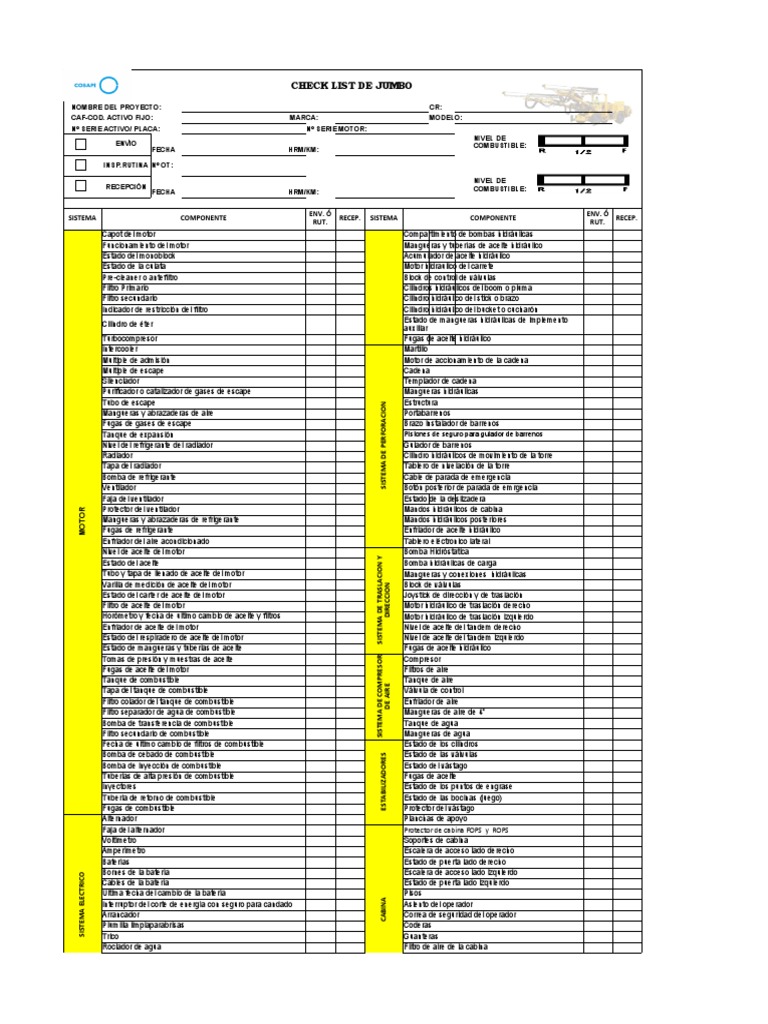 Check List de Jumbo PDF Bomba Inyección de combustible