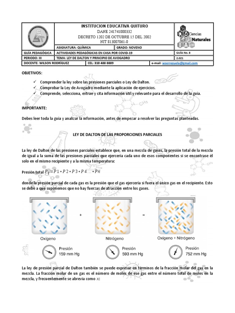 Ley de Dalton y Avogadro en Química | PDF | Mole (Unidad) | Gases