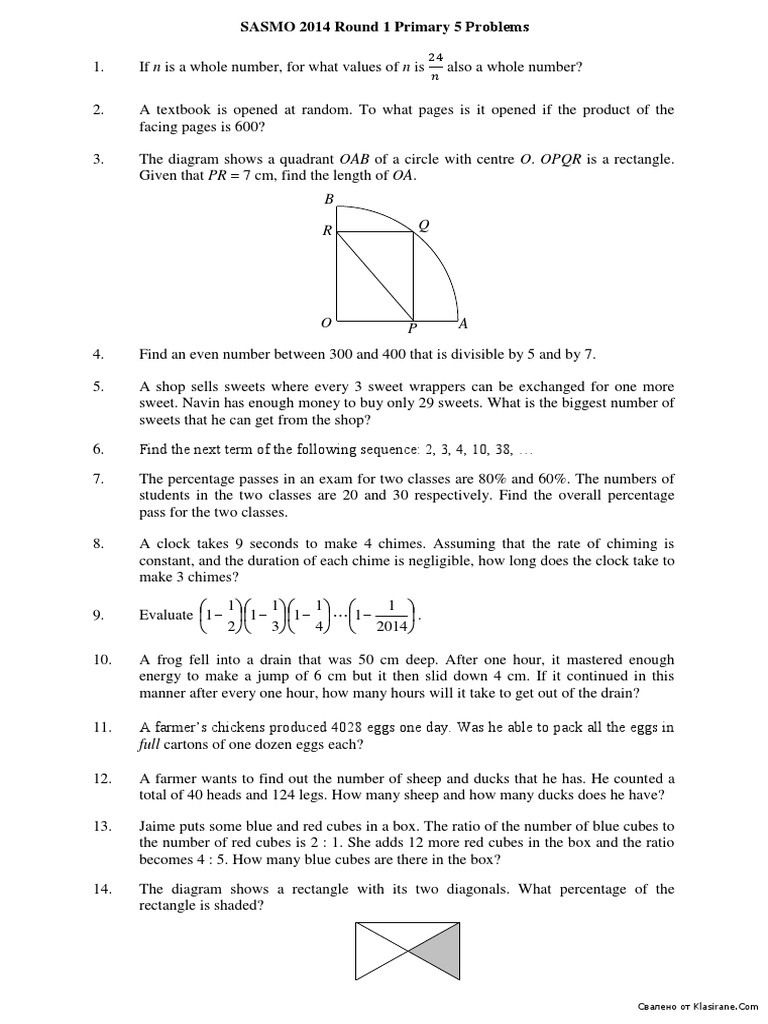 SASMO 2014 Grade 5 Problems | PDF