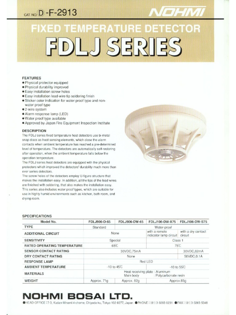 FDLJ906-DW-65 65°C Fixed Temp Heat Detector | PDF