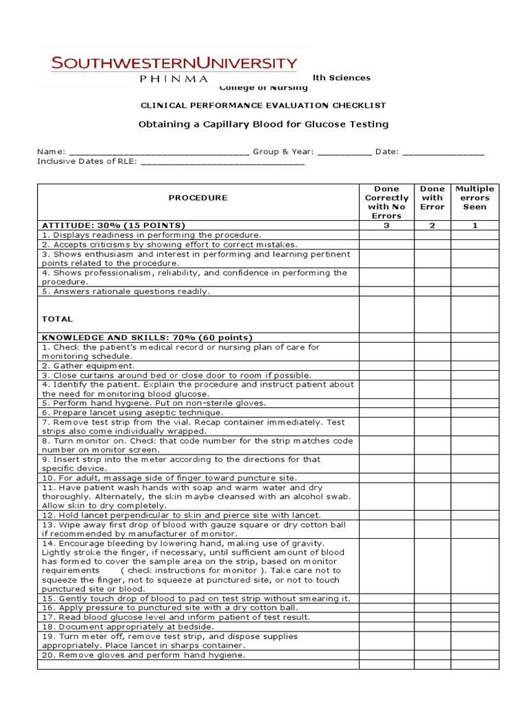 Capillary Blood Glucose Testing Pdf Clinical Medicine Medical