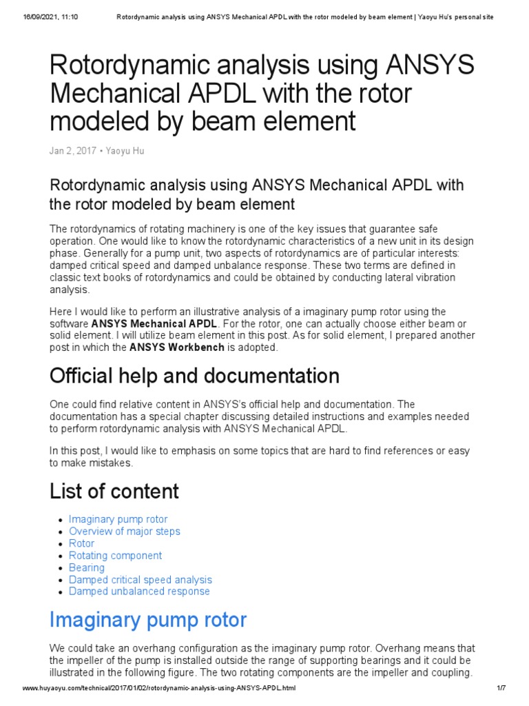 Rotordynamic Analysis with ANSYS APDL | PDF | Pump | Mechanical Engineering