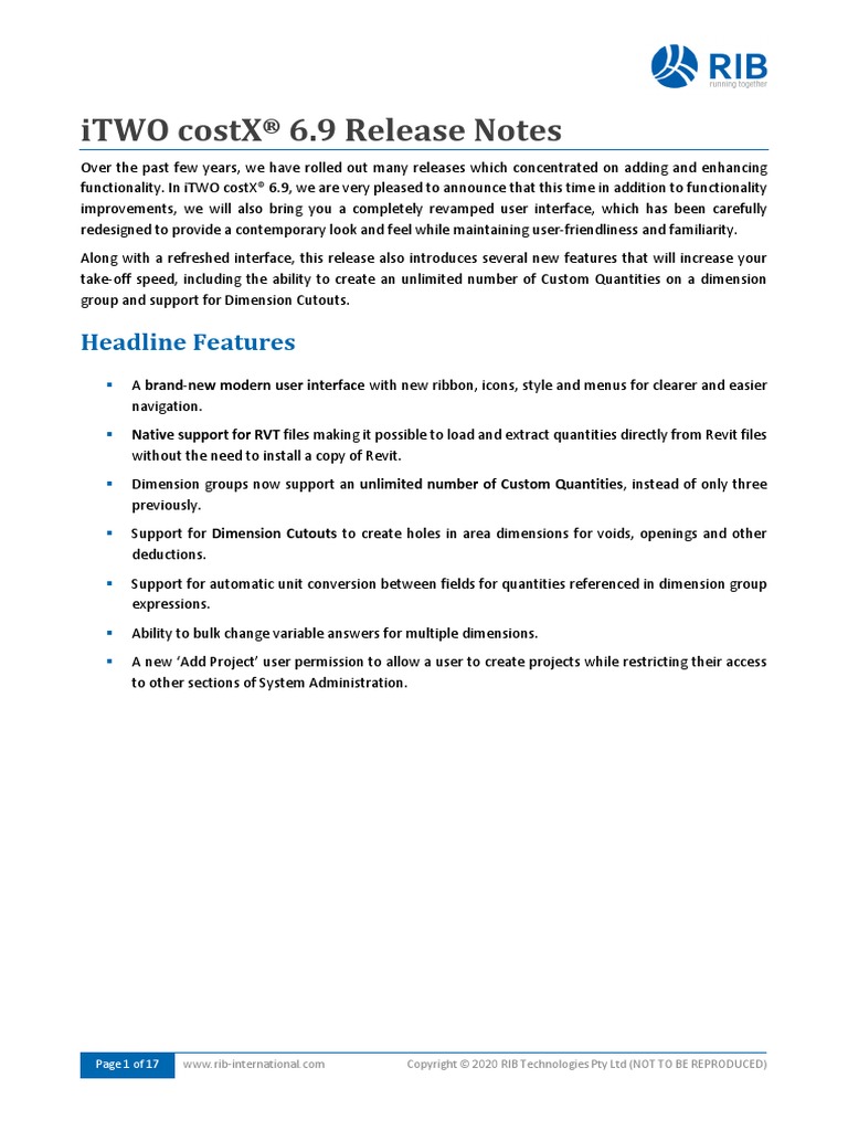 Itwo Costx 6.9 Release Notes: Headline Features | PDF | Microsoft Excel ...