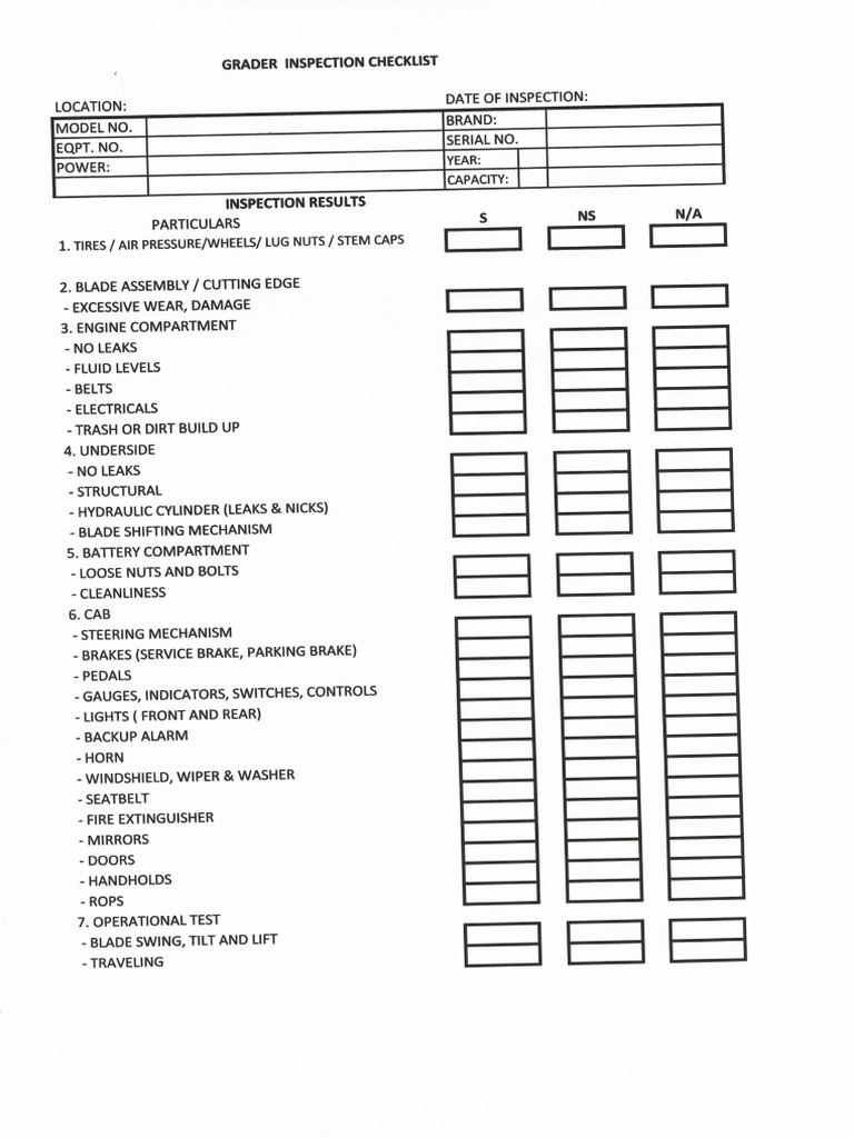 Grader Inspection Checklist | PDF