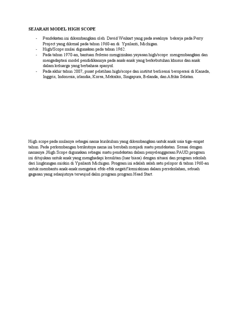 Sejarah Model High Scope oleh Weikart | PDF | Ilmu Sosial