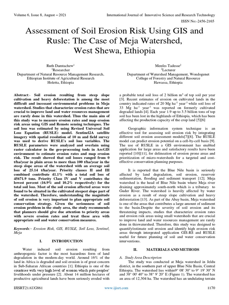 Assessment of Soil Erosion Risk Using GIS and Rusle The Case of Meja ...