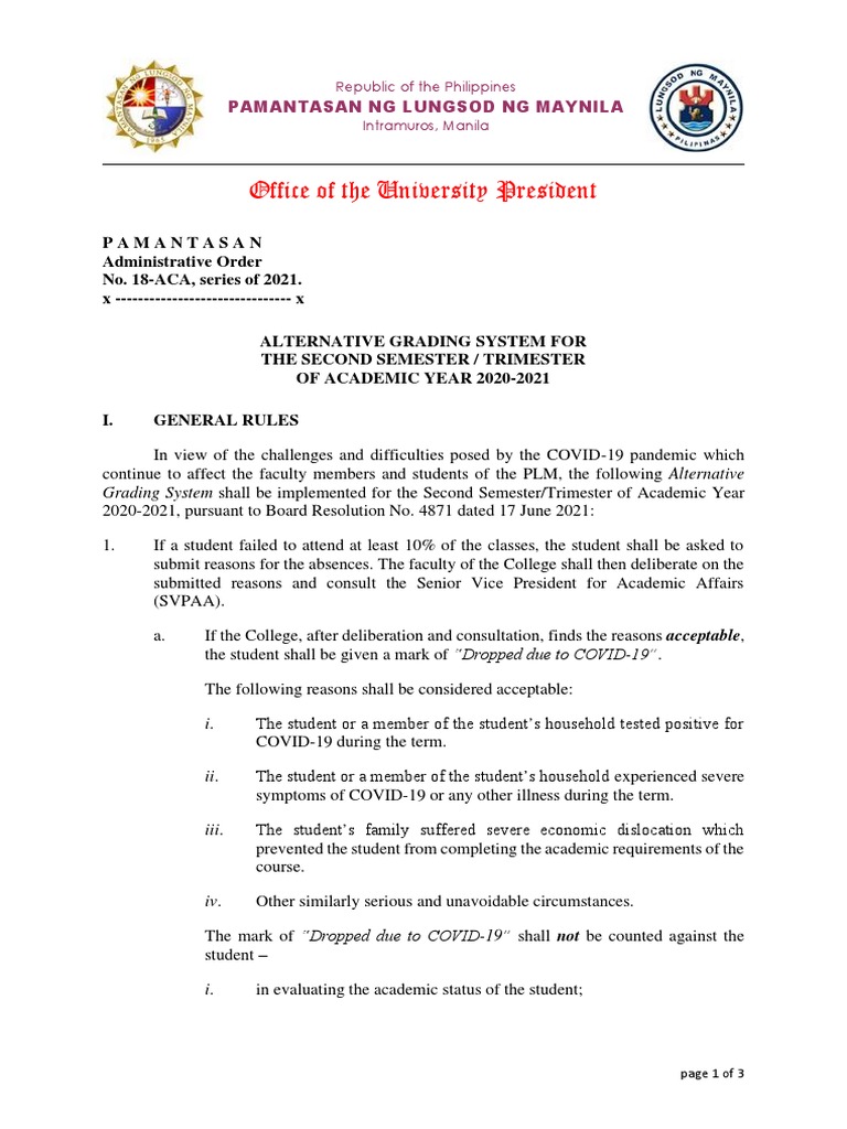 PLM Alternative Grading System 2021 | PDF