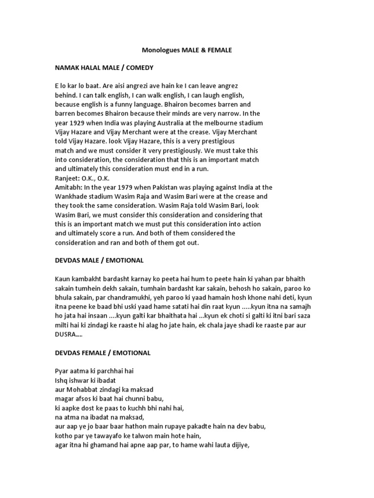 Monologues Female Male Pdf