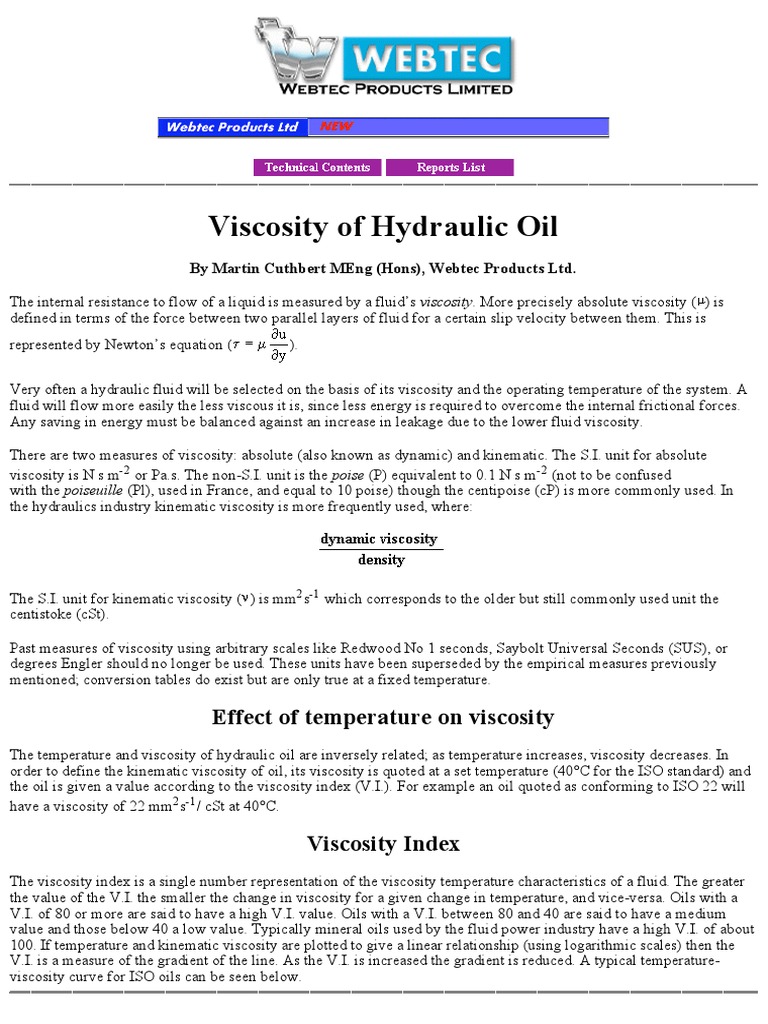 Viscosity of Hydraulic Oil | PDF | Viscosity | Density