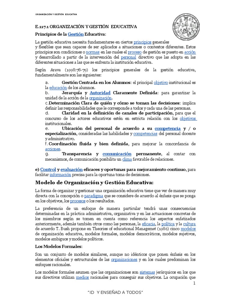 Principios de La Gestin Educativa | PDF | Planificación | Aprendizaje