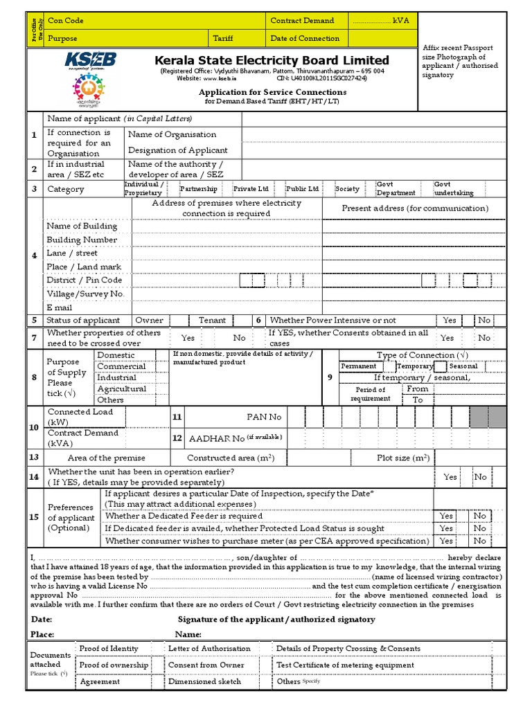 KSEB Service Connection Application Form | PDF | Government | Justice