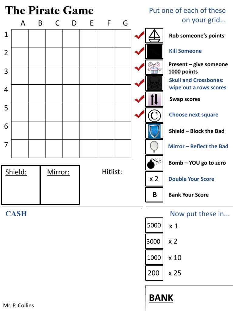 THE PIRATE GAME Class Sheet PDF