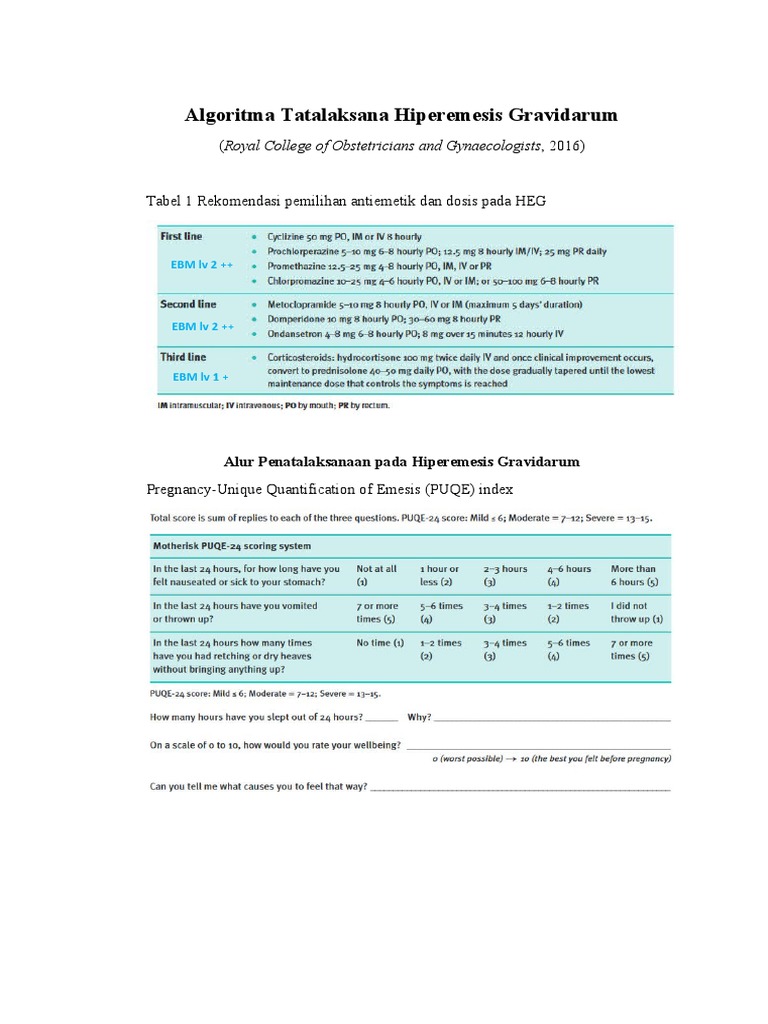 Algoritma Tatalaksana Hiperemesis Gravidarum RCOG16 | PDF