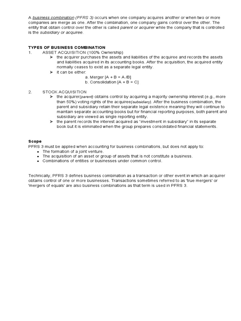 Overview of PFRS 3 Business Combinations | PDF | Mergers And ...
